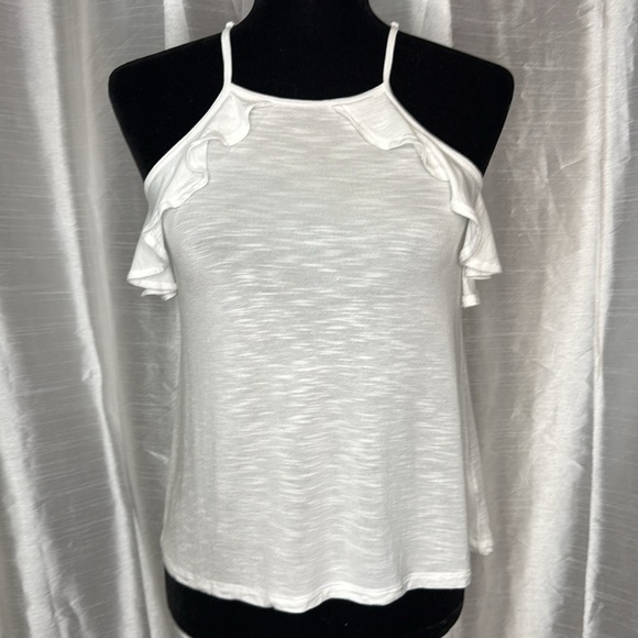 Aeropostale Spaghetti Strap Ruffle White Sleeveless Blouse Women’s Size Small - Picture 2 of 8